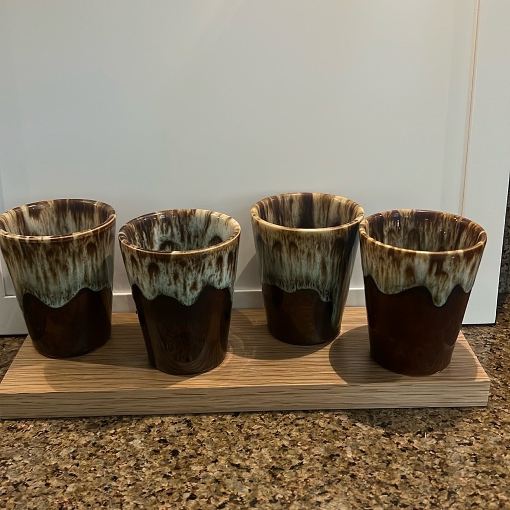 Canonsburg Vintage Pottery Ironstone Brown Drip JUICE glass Set
